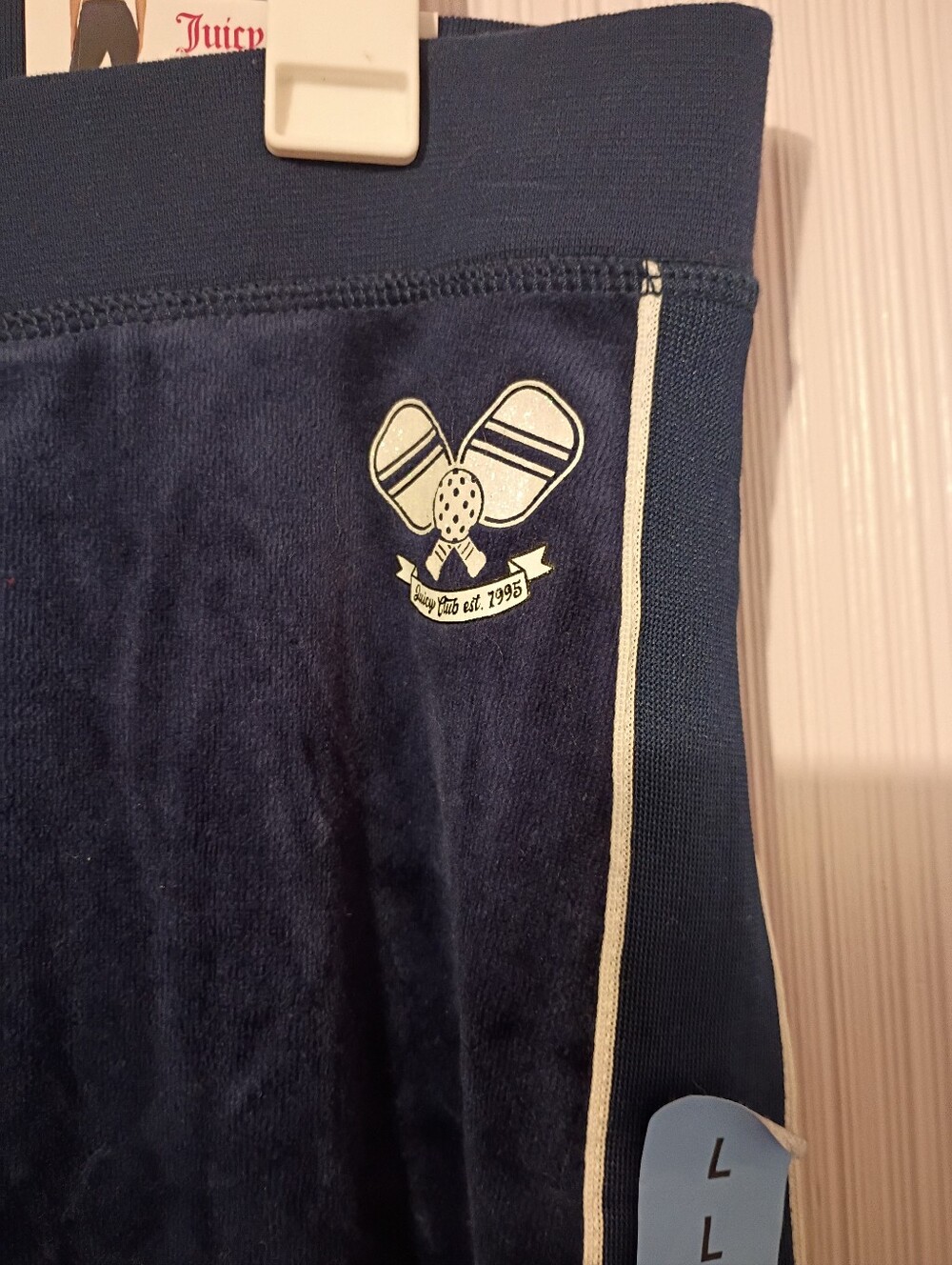 New! Juicy Couture Women's Cotton Velour Pickleball Pant - Navy Size Large - Picture 2 of 6